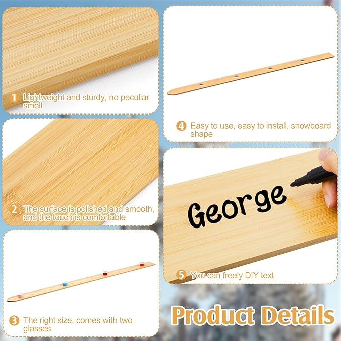 4 Person shot ski Board 57'' x 3.9'' Vintage Wooden Board with 50 Plastic Shot Glasses and 1 Marker Pen Rustic Retro Ski for Gathering Birthday Party Wedding(Natural Color)