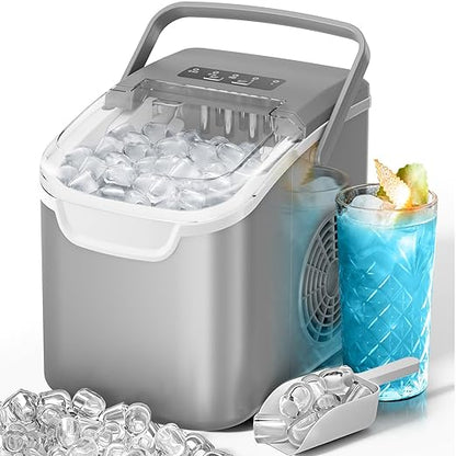 Kismile Ice Makers Countertop with Handle,8 Cubes in 6 Mins,Portable Ice Maker Machine with Self-Cleaning for Home/Office(Grey)