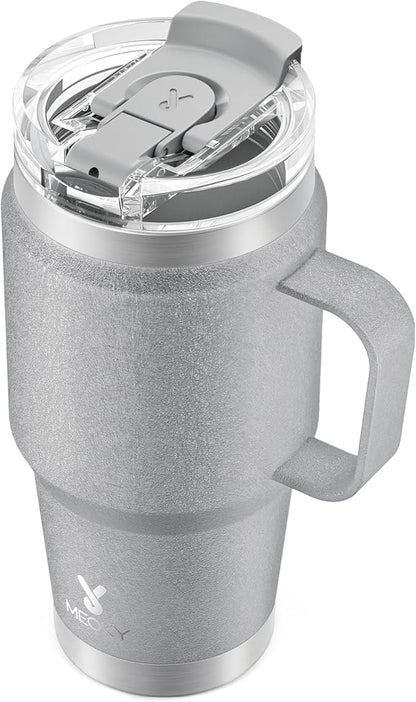 Meoky 24oz Travel Mug, Triple Insulated Stainless Steel Tumbler with Handle and 2-in-1 Straw and Sip Lid, 100% Leak Proof, Keeps Cold for 24 Hours or Hot for 8 Hours, Cupholder Friendly (Rock)