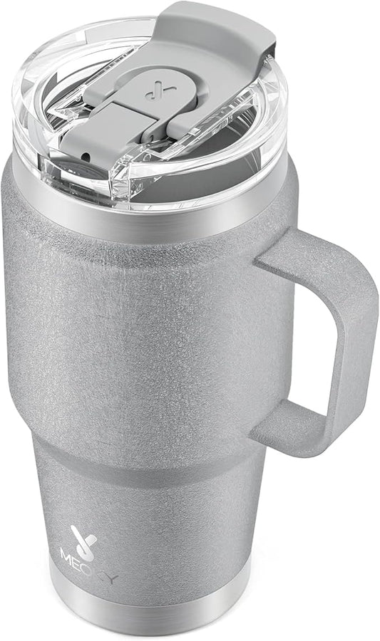 Meoky 24oz Travel Mug, Triple Insulated Stainless Steel Tumbler with Handle and 2-in-1 Straw and Sip Lid, 100% Leak Proof, Keeps Cold for 24 Hours or Hot for 8 Hours, Cupholder Friendly (Rock)