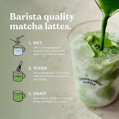 Chamberlain Coffee Ceremonial Matcha Green Tea Powder - Japanese Green Tea + Original Grade Matcha - Hot or Iced - Organic, Vegan & Gluten-Free Matcha Powder, 1.06 oz Pouch