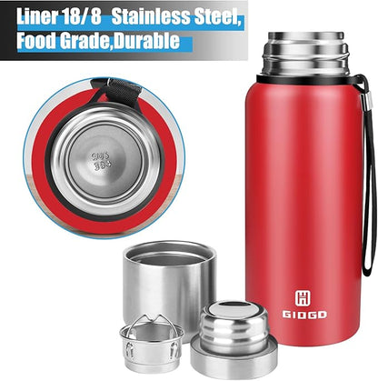 Insulated vacuum Thermo Bottle 500ml/16.9oz with cup Stainless steel coffee bottles for hot and cold drink water flask.(Red,500ml)
