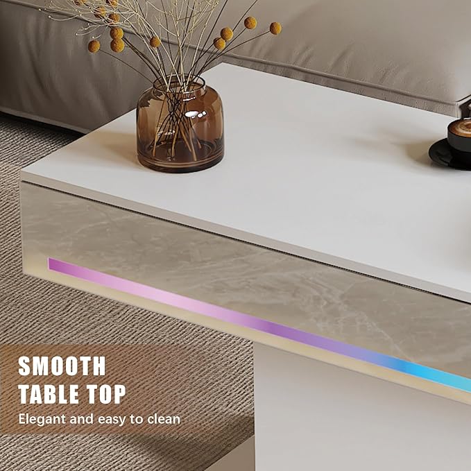 Led Coffee Table for Living Room, Living Room Table Rectangular Center Table, Modern Wooden Coffee Tables with 16 Colors LED Lights for Dining Reception Room