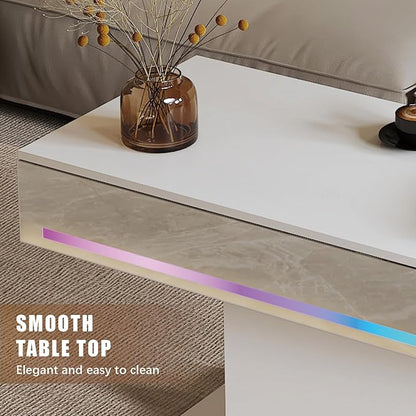 Led Coffee Table for Living Room, Living Room Table Rectangular Center Table, Modern Wooden Coffee Tables with 16 Colors LED Lights for Dining Reception Room