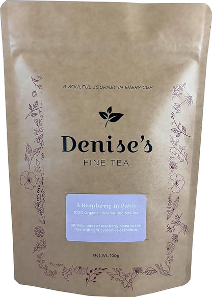 Denise's Fine Tea, USDA Organic, A Raspberry in Paris Rooibos, Flavored Rooibos Tea, Caffeine-Free, Loose Leaf (100g)