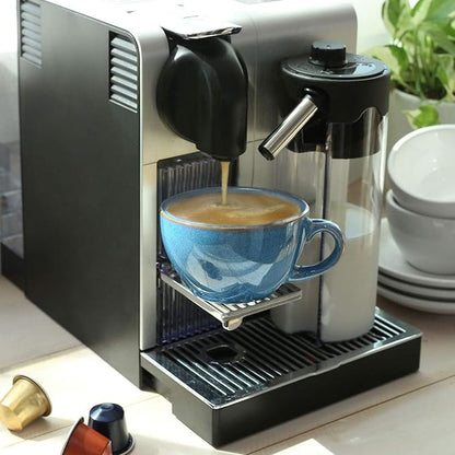 LE TAUCI 6 oz Cappuccino Cups with Saucers, Ceramic Coffee Cup for Au Lait, Double shot, Latte, Cafe Mocha, Tea - Set of 4, Ceylon Blue