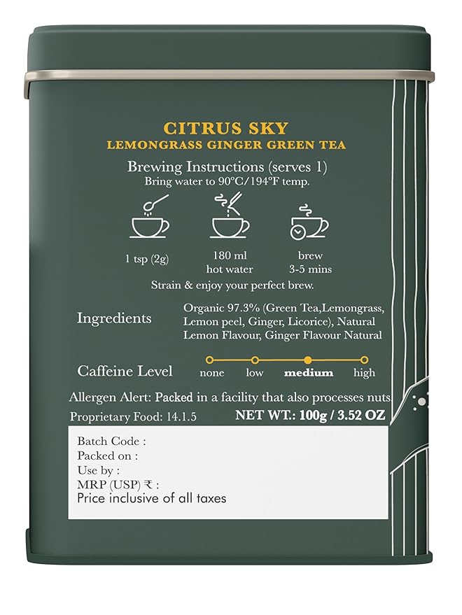 Luxmi Estates Citrus Sky Green Tea 100gm Tin | Certified Organic Darjeeling Green Tea