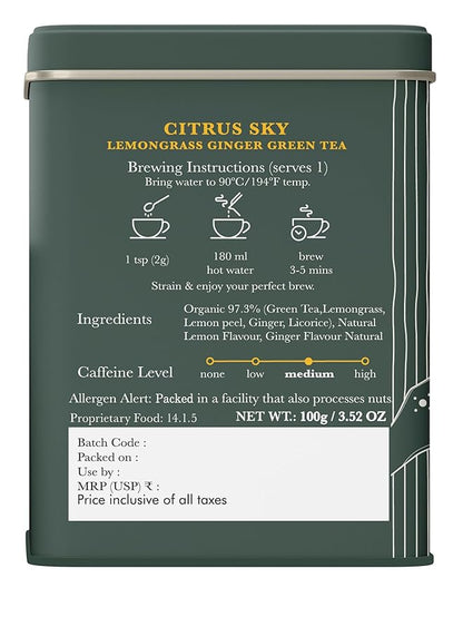 Luxmi Estates Citrus Sky Green Tea 100gm Tin | Certified Organic Darjeeling Green Tea