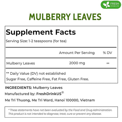 FreshDrinkUS, Permium 16oz Mulberry Leaves, 100% Natural & Pure from Mulberry Leaves, Loose Leaf Herbal Tea, No Additives, No Caffeine, Vegan