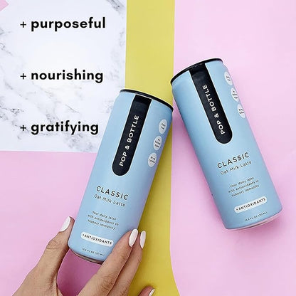 Pop & Bottle, Oat Milk Lattes - Cold Brew with Coffee Berry Antioxidants, MCT Oil, Organic, Dairy Free, Gluten Free, Great as Iced Coffee, Lightly Sweetened with Dates - Classic, 8 Fl Oz (12 Pack)