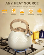 Load image into Gallery viewer, Tea Kettle Stovetop Teapot, 2.5 Quart Loud Whistle Food Grade Stainless Steel and Smooth Wood Pattern Handle, Sophisticated Look for Hiking, Picnic, for Tea, Coffee Milky White