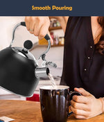 Load image into Gallery viewer, Tea Kettle, 2 Quart Stainless Steel Whistling Tea Kettle, Stovetop Whistling Teakettle Tea Pots for Stove Top with Ergonomic Folding Handle, Small Teapot, Water boiler for Tea, Coffee (Black)