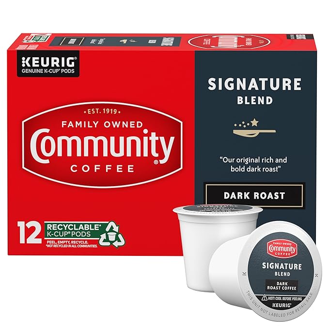 Community Coffee Signature Blend, Dark Roast Single-Serve Keurig K-Cup Pods, 12 Count (Pack of 1)