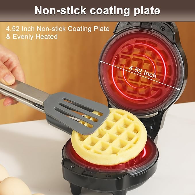 Mini Waffles Maker with 8 Removable Plates, 4 in 1 Small Waffle Maker Mini- Waffle, Heart Waffle, Pancake, Donut, 4.5" Non Stick Waffle Iron for Kids and Families, Black