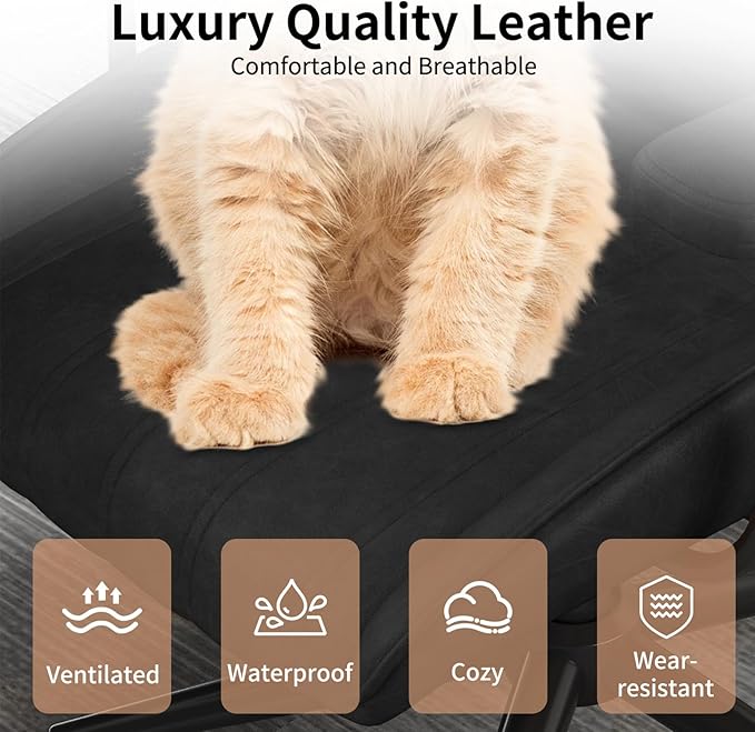 Plus Size Leather Desk Chair, Vintage Executive Office Chair with Wheels and Arms, Height Adjustable Mid Century Desk Chair (Black)