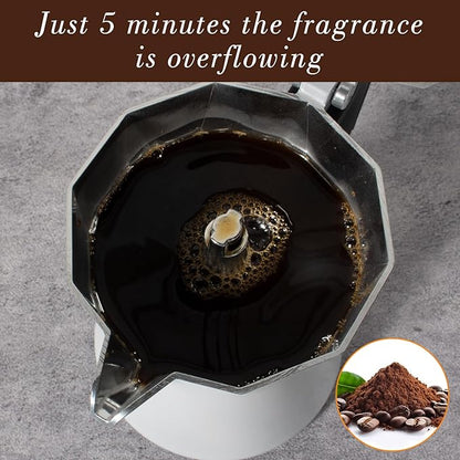 Moka Pot, 6-Cup Espresso Maker, 300ml Portable Stovetop Espresso Maker, Percolator Coffee Pot Compatible with Induction Cooktops, Suitable for Home and Camping (White)