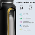 Load image into Gallery viewer, koodee Insulated Water Bottle, 32 oz Stainless Steel Double Wall Vacuum Wide Mouth Sport Bottle with Leakproof Spout Lid (Black)