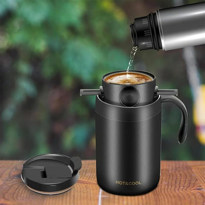 16oz Camping Coffee Maker Pour over Coffee Maker Set, Outdoor Portable Hand Drip Coffee Cup, Home Coffee Brewing and Filtering System, Double-Layer Vacuum 304 Stainless Steel (White)
