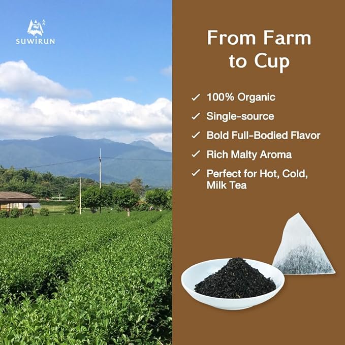Suwirun Organic Assam Thai Black Tea 25 Bags – Bold, Smooth & Aromatic – Premium Quality, No Additives – Perfect for Hot, Iced & Thai Milk Tea