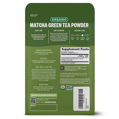 FGO Organic Matcha Green Tea Powder, Japanese Culinary Grade for Cooking, Baking, and Smoothies, 4 Ounce, Resealable Bag, Packaging May Vary (Pack of 1)