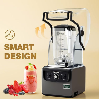 Wantjoin Commercial Quiet Blender for Kitchen, Smoothie Protein Shake Licuadora, Countertop Professional Electric Food Machine for Puree, Milkshake, Juice, Drink and Ice with Silent Cover 2200ml 1800W