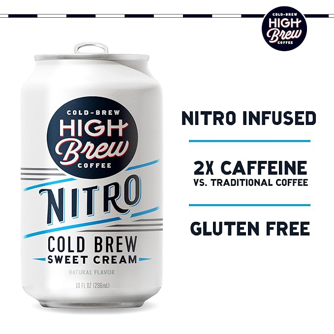 High Brew Coffee, Nitro Sweet Cream, Cold Brew Coffee, 10 FL Oz, Ready-To-Drink (Pack of 12)
