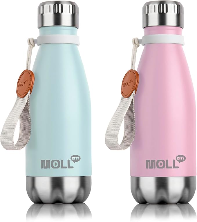 9 oz Water Bottle Stainless Steel Double Wall Vacuum Insulated Sports Water Bottle for Kids, Small Cola Shape Water Bottle Leak Proof (Blue-Purple Pink)