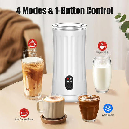 Milk Frother, Upgraded 4-in-1 Milk Frother and Steamer, Hot and Cold Foam Maker and Milk Warmer with Temperature Control & Auto Shut-Off, Frother for Coffee, Latte, Cappuccino, Matcha(White)