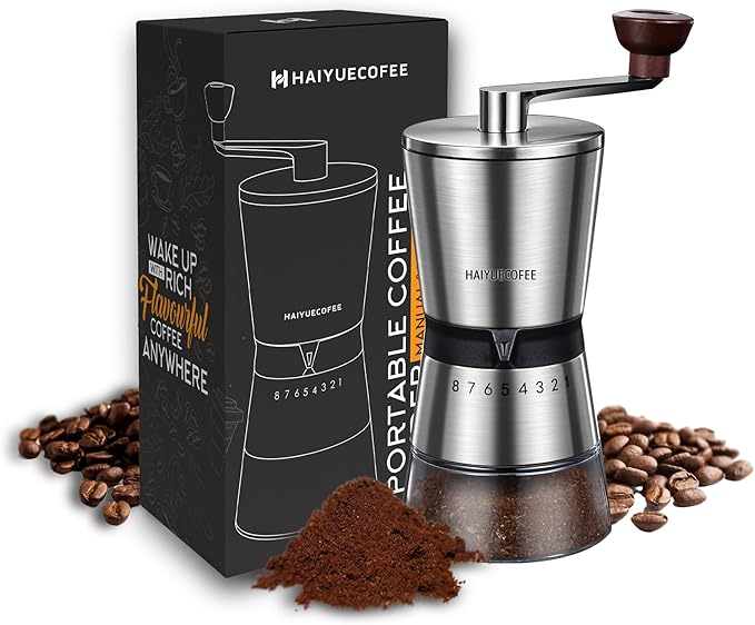 Manual Coffee Grinder with 8 Adjustable Coarseness Settings, Hand Crank Coffee Mill with Ceramic Burr for Espresso Beans, French Press, Pour Over, Drip Coffee – Rustproof, Non-Dulling