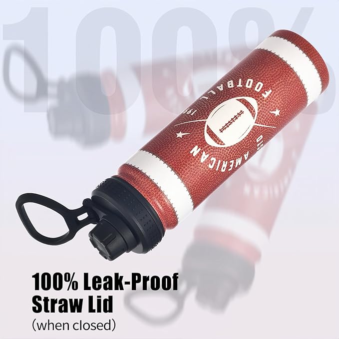 Football Water Bottle, 24 oz Insulated Stainless Steel Sports Bottle with Straw, Football Stuff Gifts for Boys