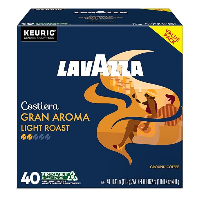 Lavazza Costiera Gran Aroma, Single Serve Keurig K-Cup Pods, Light Roast Coffee, 40-Count Box