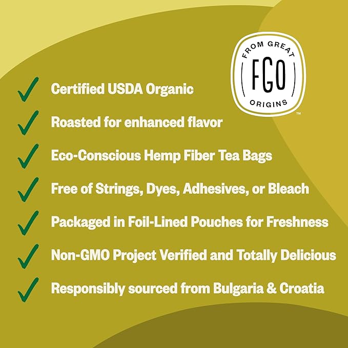 FGO Organic Roasted Dandelion Root Tea, 100 Count, Eco-Conscious Tea Bags, Resealable Bag, Caffeine Free, Packaging May Vary (Pack of 1)