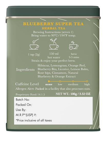 Luxmi Estates - Blueberry Herbal - Organic Blueberry Tea 100g (50 Cups) | Certified Organic Tea | Caffeine-Free