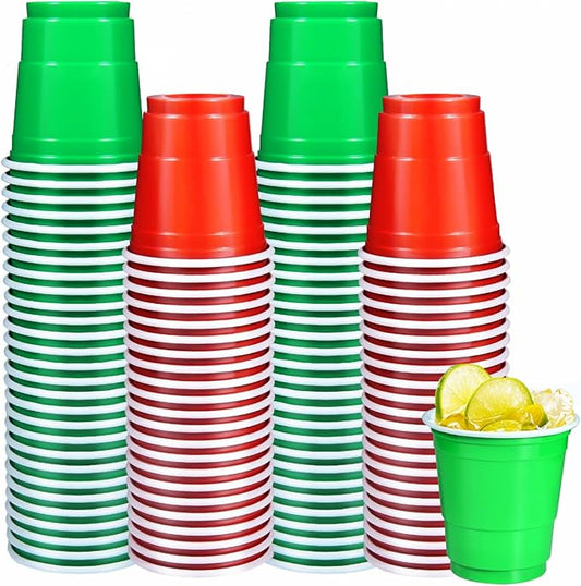 100 Pack 2 oz Plastic Shot Glasses Disposable Shot Cups, Mini 2oz Party Cups for Christmas, Birthday, Wedding, Bachelorette Party, Baby Shower Supplies (Red, Green)