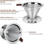 Load image into Gallery viewer, Pour Over Coffee Dripper, LOOFORE Stainless Steel Coffee Filter, Metal Cone Filter Paperless Reusable Coffee Filter Single Cup Coffee Maker 1-2 Cup, with Spoon and Silicone Tray, Cleaning Brush