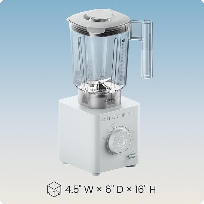 Chefman Obliterator 48 oz Countertop Blender for Smoothies, 1380W Motor to Crush Ice, Nuts, and Frozen Fruit with Stainless Steel Blade, Auto Blend Function, Includes 20 oz Travel Jar