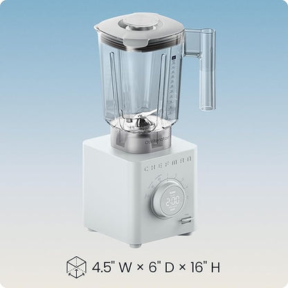 Chefman Obliterator 48 oz Countertop Blender for Smoothies, 1380W Motor to Crush Ice, Nuts, and Frozen Fruit with Stainless Steel Blade, Auto Blend Function, Includes 20 oz Travel Jar