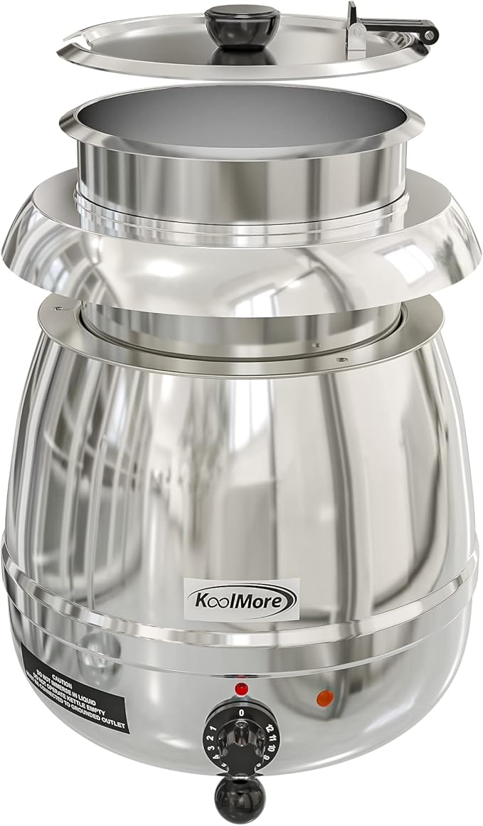 KoolMore Commercial Soup Kettle Warmer with Hinged Lid and Removable Stainless-Steel Pot Insert for Buffet, Restaurant, Party, Event, and Catering, Large 2.5 Gallon, Electric [Silver] (SK-SS-3G)