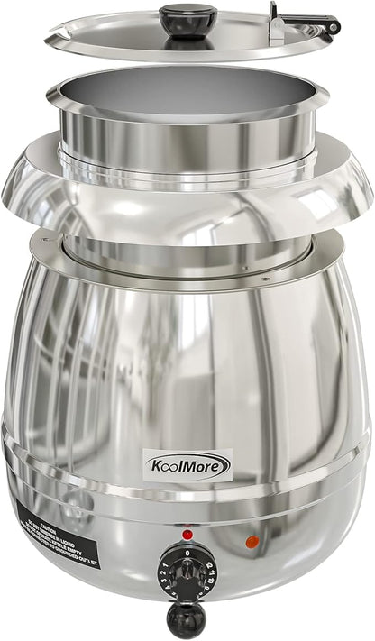 KoolMore Commercial Soup Kettle Warmer with Hinged Lid and Removable Stainless-Steel Pot Insert for Buffet, Restaurant, Party, Event, and Catering, Large 2.5 Gallon, Electric [Silver] (SK-SS-3G)