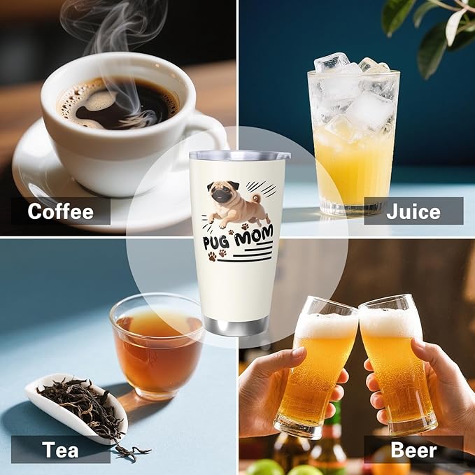 Best Pug Mom Gifts for Women, 20 Oz Pugs Lover Travel Tumbler Mugs with Pugs, Travel Mug Gift for Pug Mom