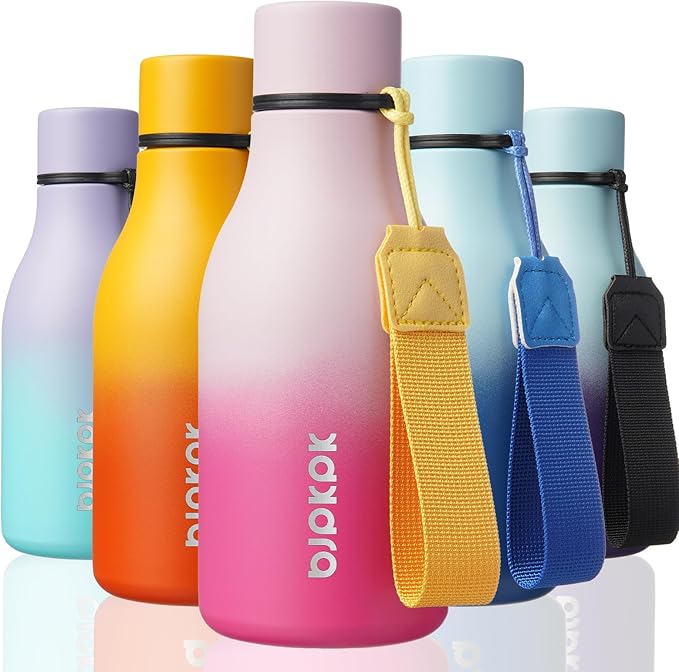 BJPKPK Insulated Water Bottles, 12oz Stainless Steel Metal Water Bottle with Strap, BPA Free Leak Proof Jugs, Mugs, Flasks, Reusable Thermal Flasks for Sports & Travel, Sakura