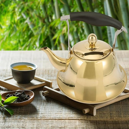 ERINGOGO 2L Whistling Tea Kettle Stovetop, Stainless Steel Teapot Water Kettle with Removable Tea Infuser, Mirror Polished Retro Tea Maker for Gas, Induction