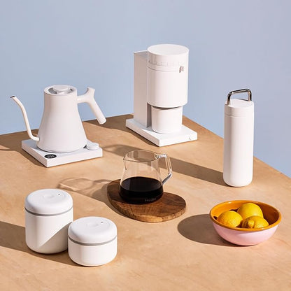 Fellow Stagg EKG Pro Electric Gooseneck Kettle - Pour-Over Coffee and Tea, Quick Heating, Precise Temperature Control, Scheduling, Built-in Brew Timer, Matte White with Maple Wood Handle, 0.9 Liter