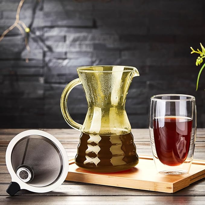 Unbreakable - Pour Over Coffee Maker with Permanent Stainless Filter 27 fl oz, Thickened Heat-Resistant Borosilicate Glass Dripper Coffee Brewer, Stovetop Safe