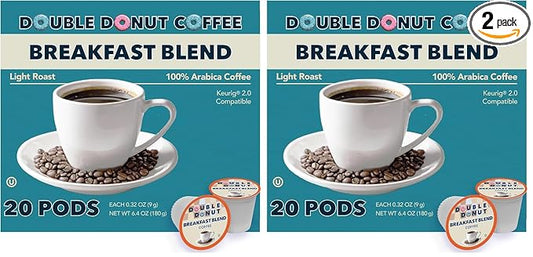 Double Donut Coffee Breakfast Blend Fresh Medium Roast Coffee SingleServe Pods for Keurig K Cup Brewer Machines 20 Capsules per Box (Pack of 2)