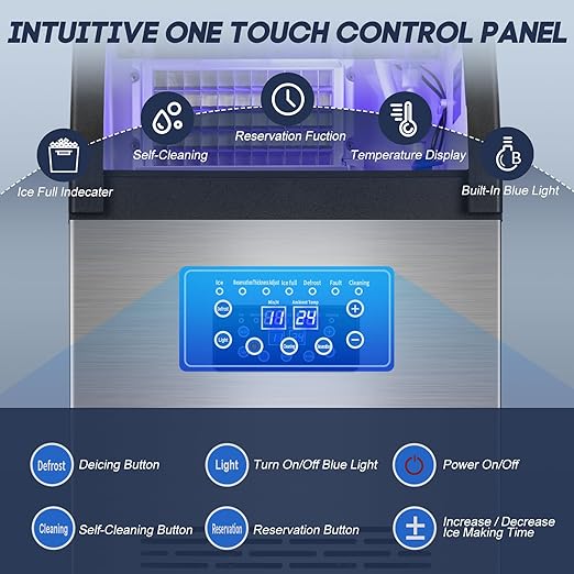【150LBS/24H + 55 Ice Cubes/10-15 Mins】 Commercial Ice Maker - 50LBS Storage, Stainless Steel, Self-Cleaning for Home Bar Outdoor