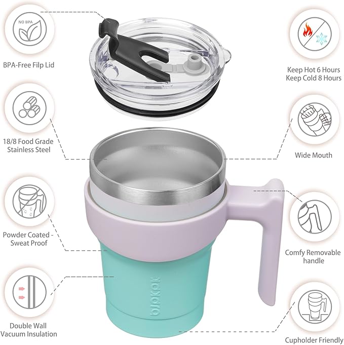 BJPKPK 10 oz Tumbler With Handle And Straw Stainless Steel Insulated Tumbler Cups For Water Or Ice Coffee,Lavender Green