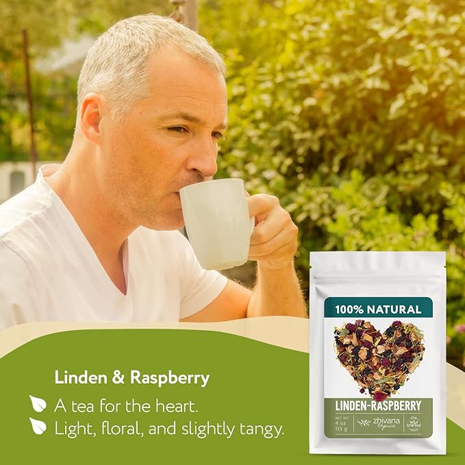 Linden & Raspberry Herbal Tea Loose Leaf – Fruity Tea with Raspberry Leaf & Fruit, Lemon Balm & Elderflower – No Caffeine – Naturally Calming Herbal Teas – 4oz.