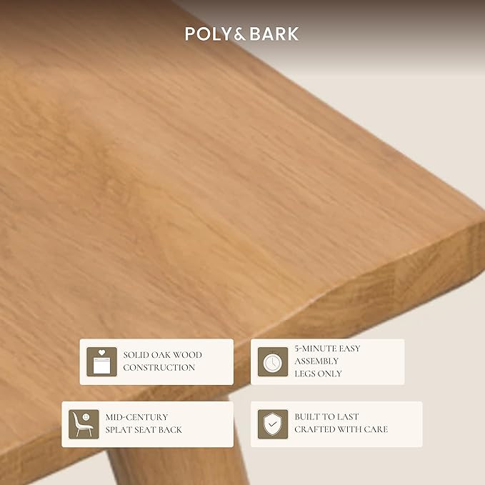 Poly & BARK Mid Century Modern Enzo Oak Dining Chair – Solid Oak Wood Splat Back Chair, 18" Seat Height, 32" Tall – Stylish MCM Kitchen & Dining Room Chair