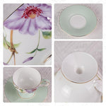 Load image into Gallery viewer, KAMMAK Ceramic Coffee Cups Saucers Set of 2, Porcelain Espresso Cups with Saucers, 7.44 oz Handcrafted Elegant Bone China Tea Cups, Passionflower &amp; Crabapple Blossom Teacup for Party, Women Gift